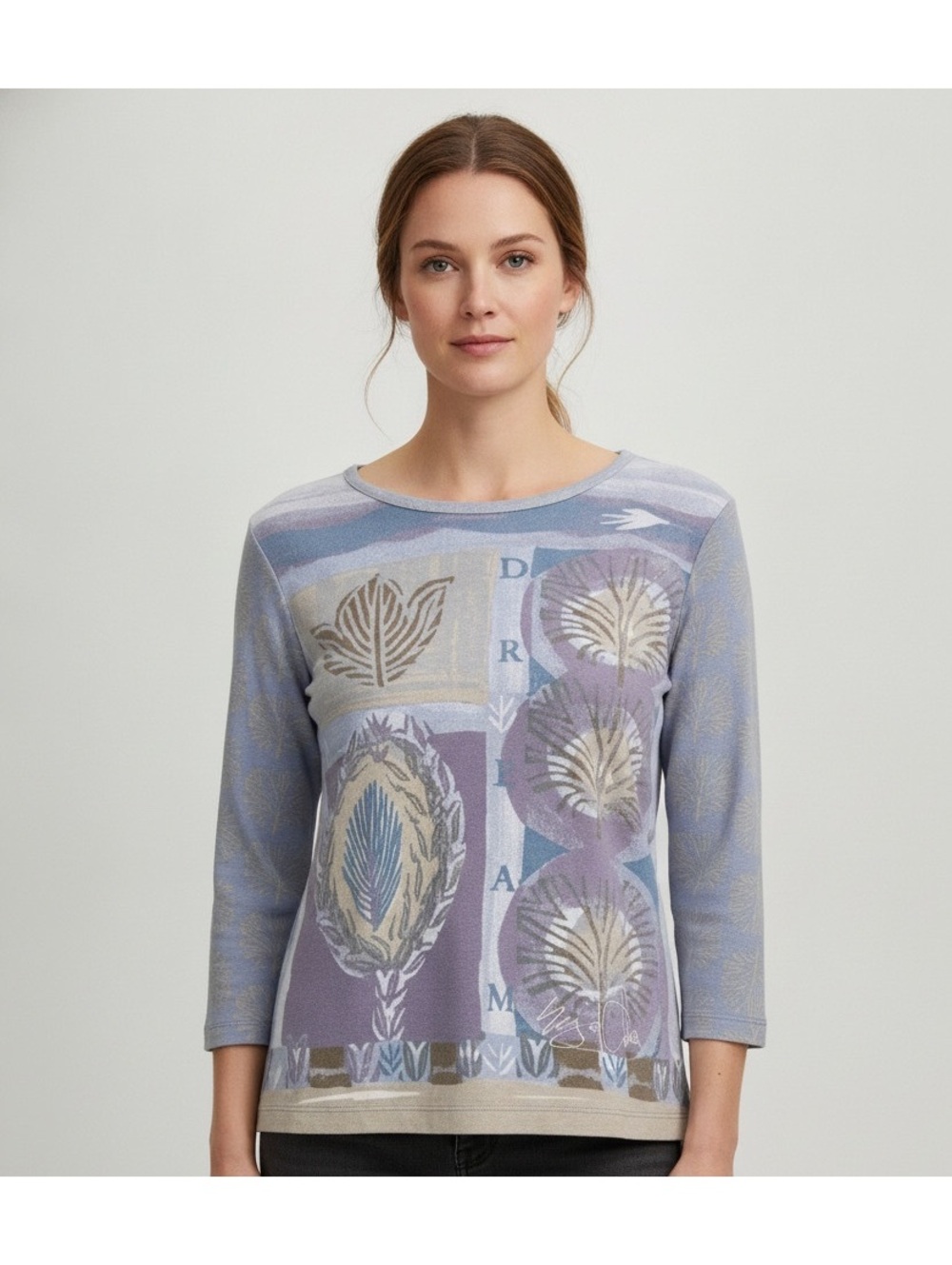 Sigrid Olsen Women's XL 100% Cotton Long Sleeve DREAM Top with Leaf Pattern